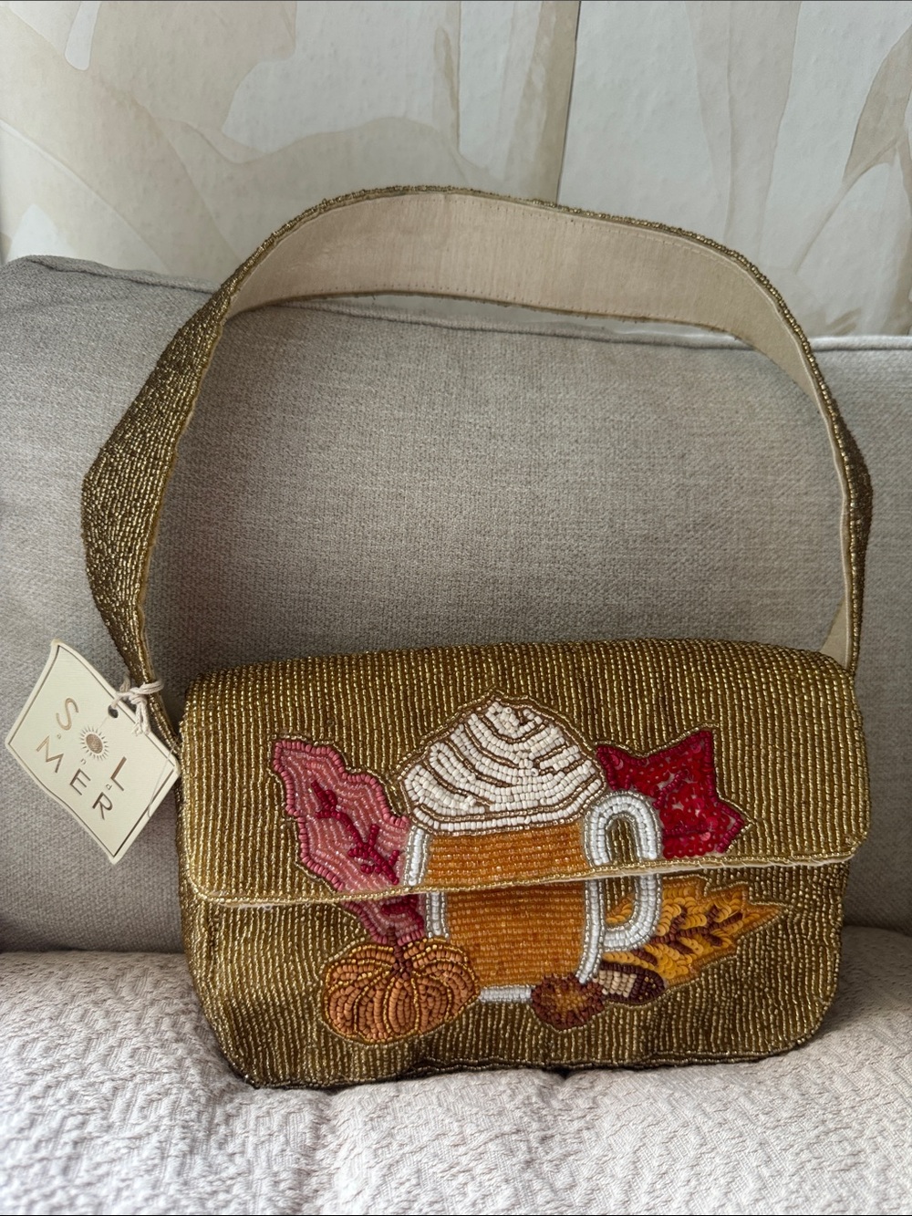 NWT viral Sol and Mer Gold Beaded Autumn Bag  - Perf for Fall